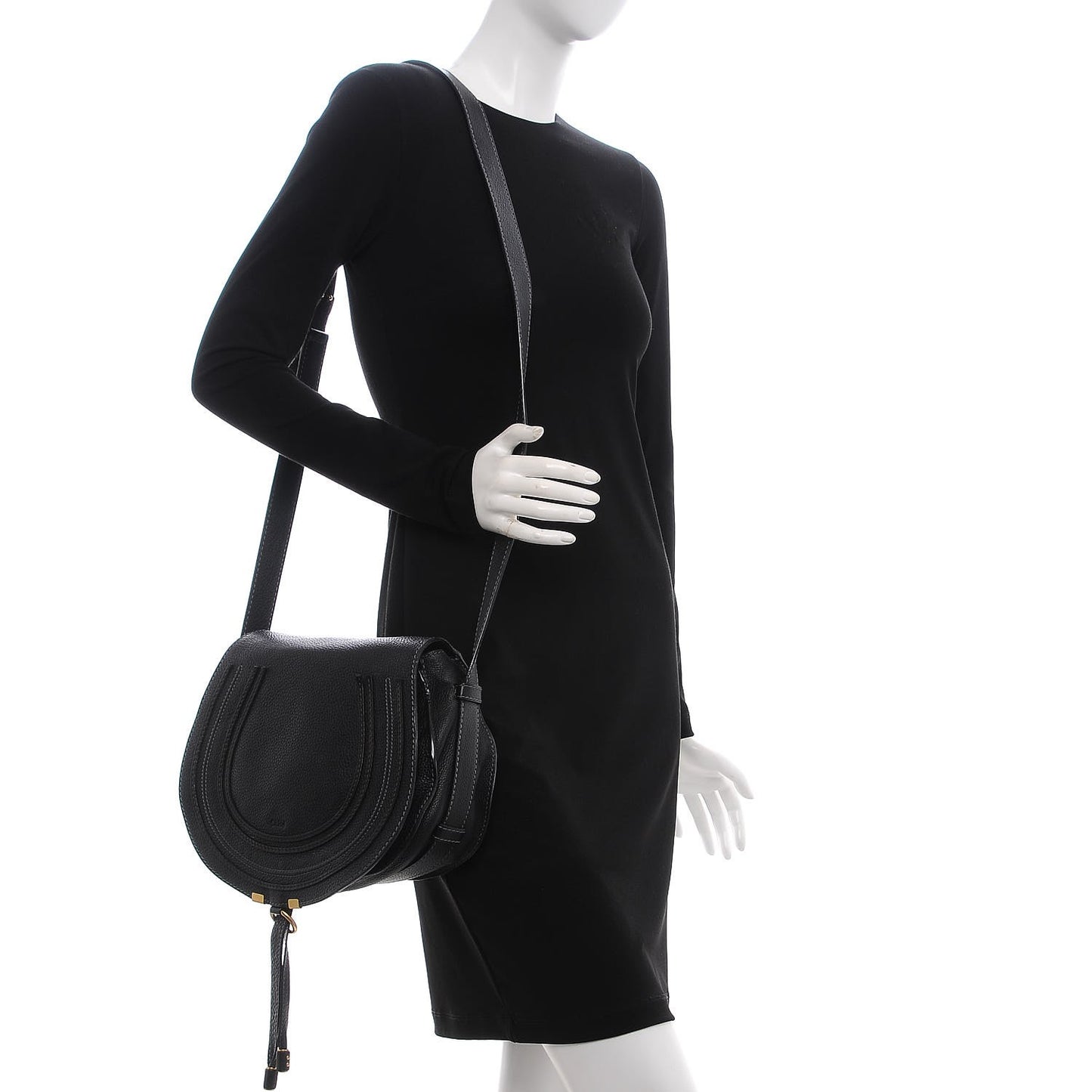 Calfskin Medium Marcie Round Crossbody Bag Black