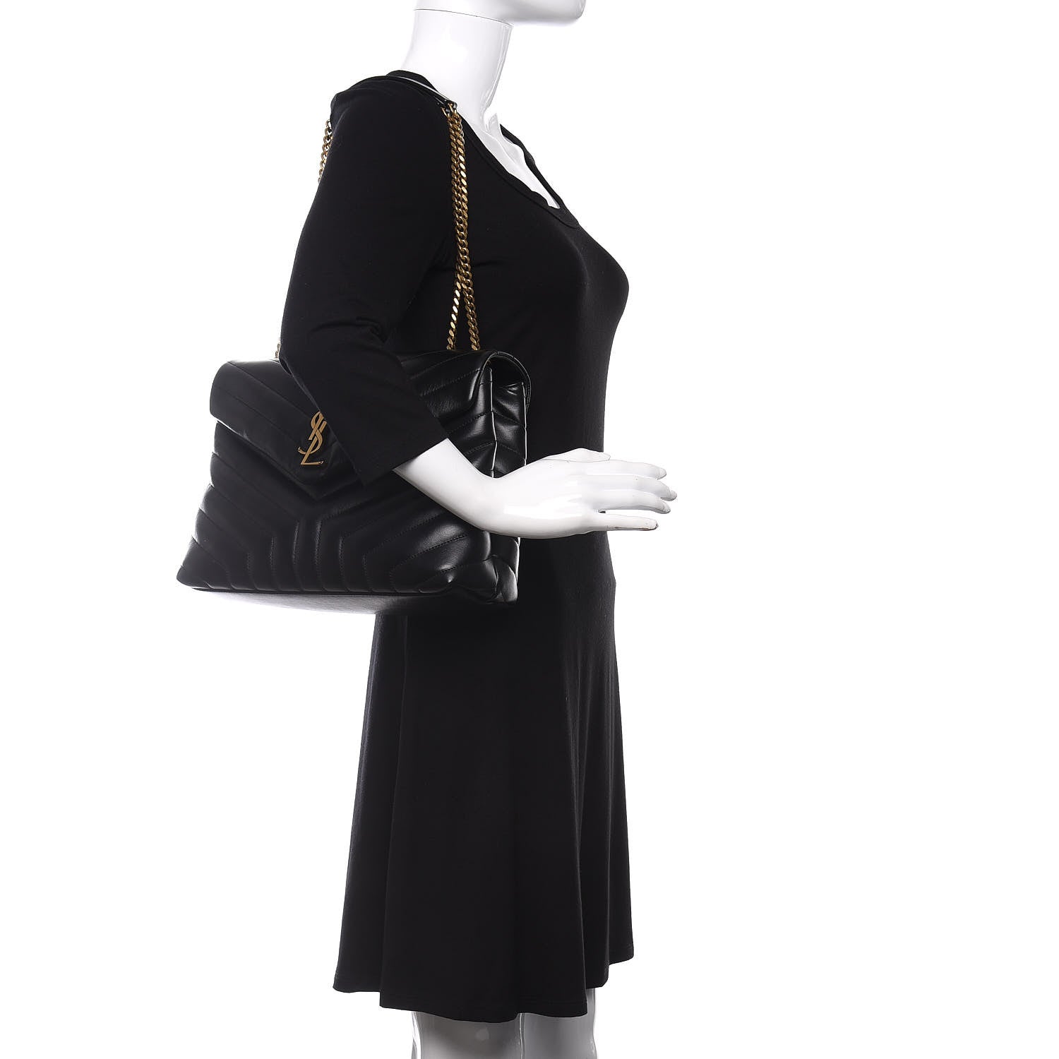 Saint Laurent Calfskin Y Quilted Monogram Medium Loulou Chain Satchel Black 2 of 9