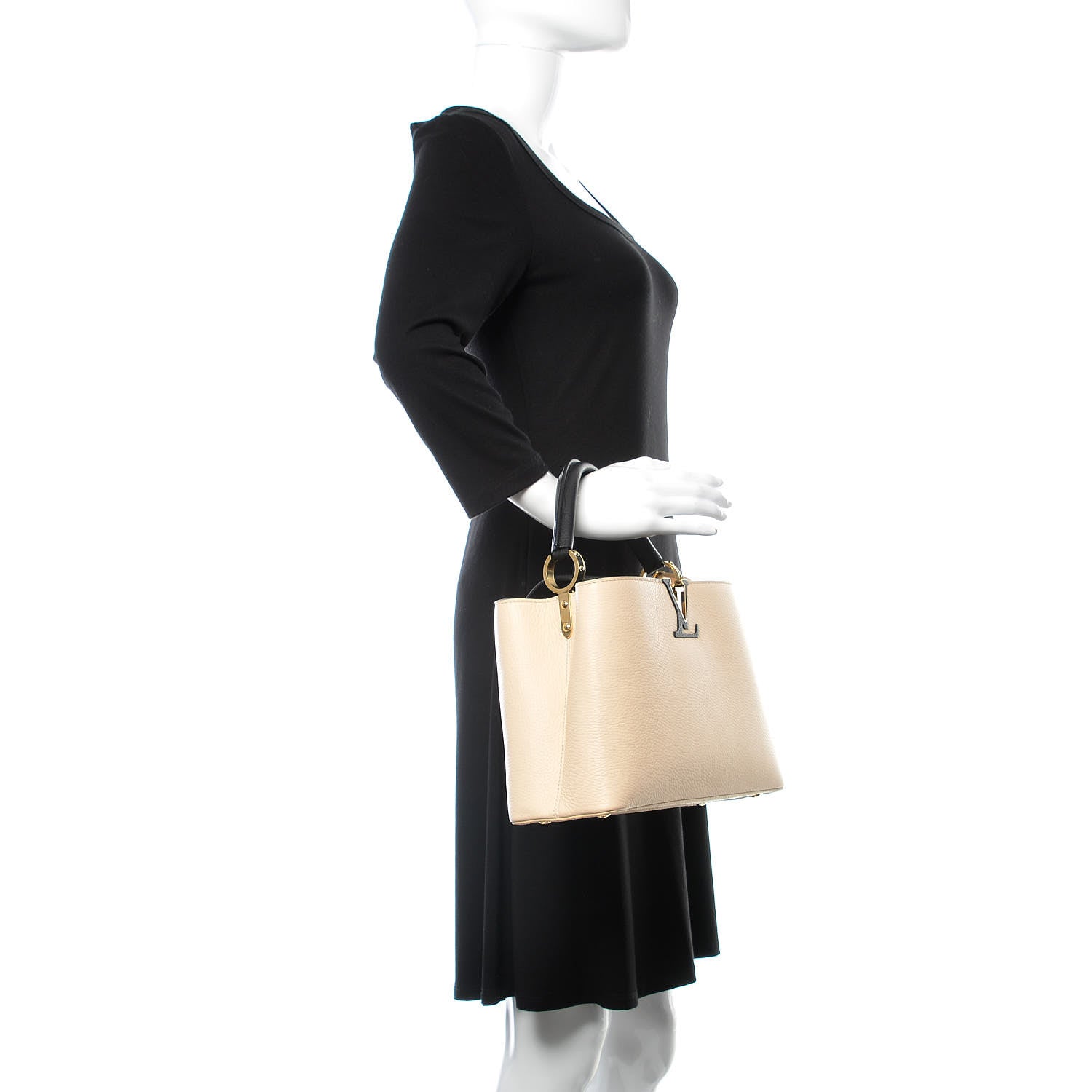 Louis Vuitton Taurillon Capucines PM Beige Black 2 of 10