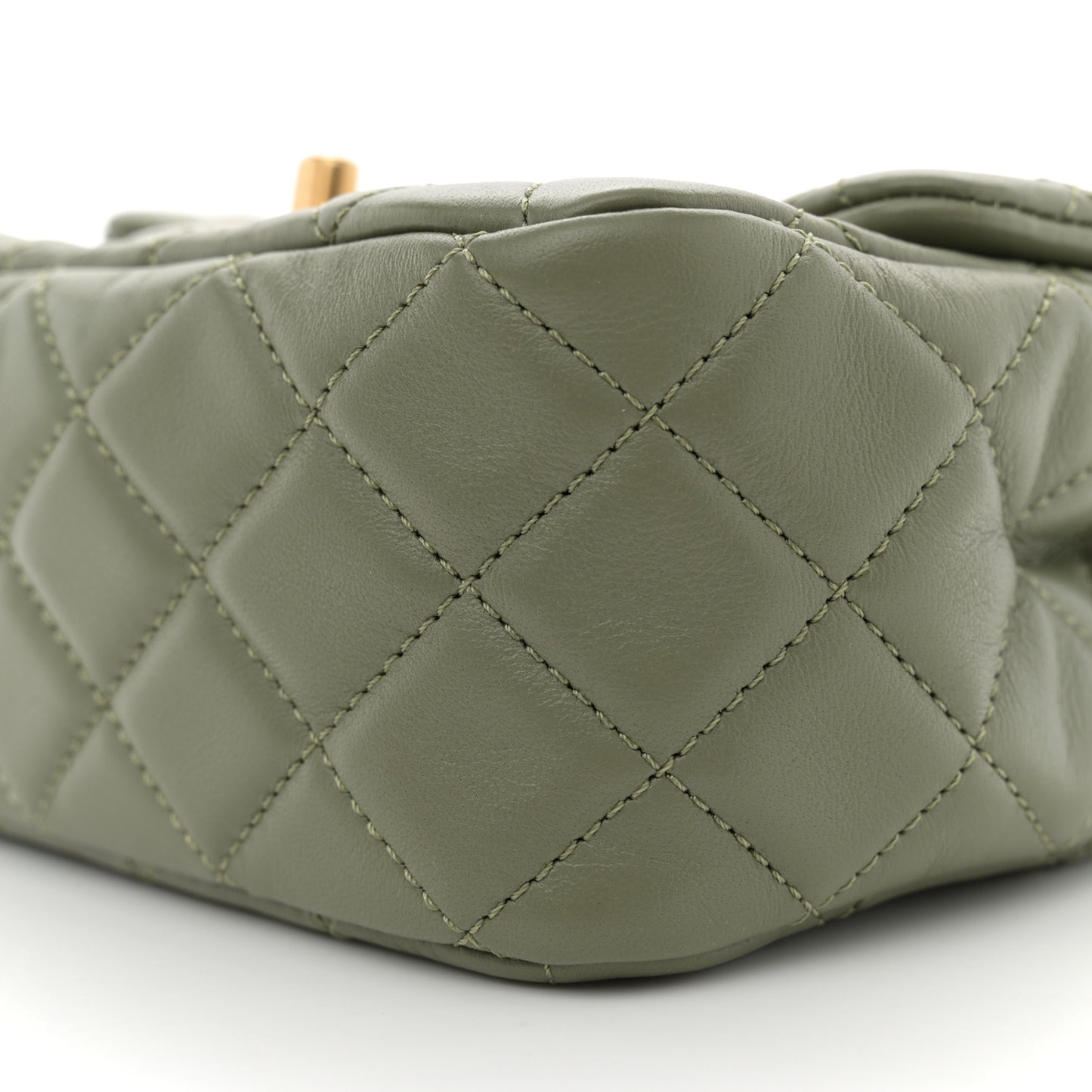 Lambskin Quilted Mini Pearl Crush Flap Green