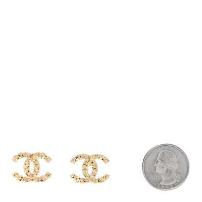 Chanel Metal Textured CC Earrings Gold 2 of 4