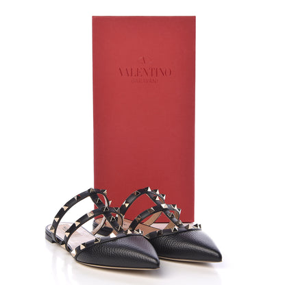 Valentino Garavani Pebbled Calfskin Rockstud Flat Cage Mules 36.5 Black 9 of 9