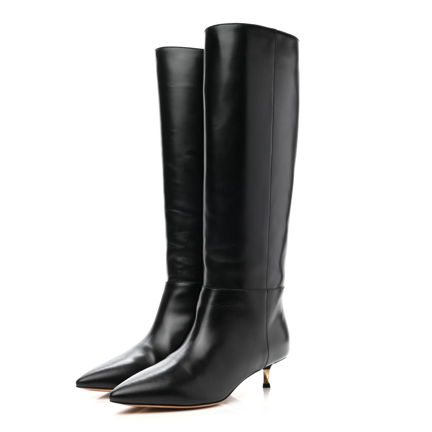 Calfskin Knee High Kitten Heel Boots 38.5 Black