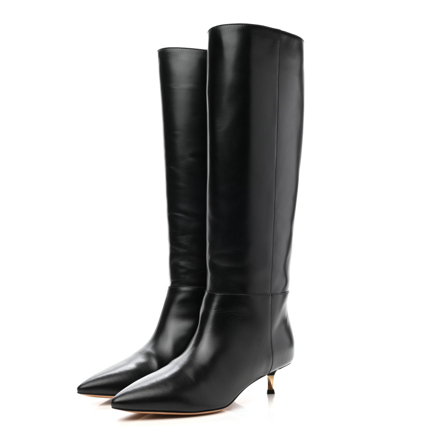 Valentino Garavani Calfskin Knee High Kitten Heel Boots 38.5 Black 3 of 7