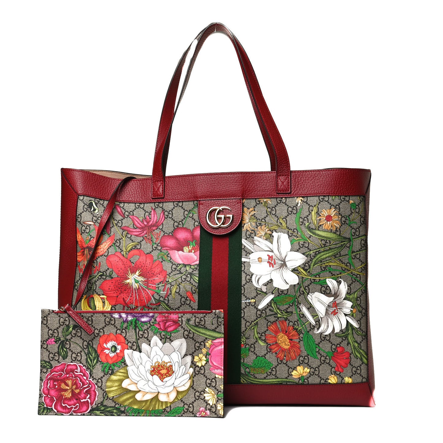 GG Supreme Monogram Flora Web Large Ophidia Tote Red