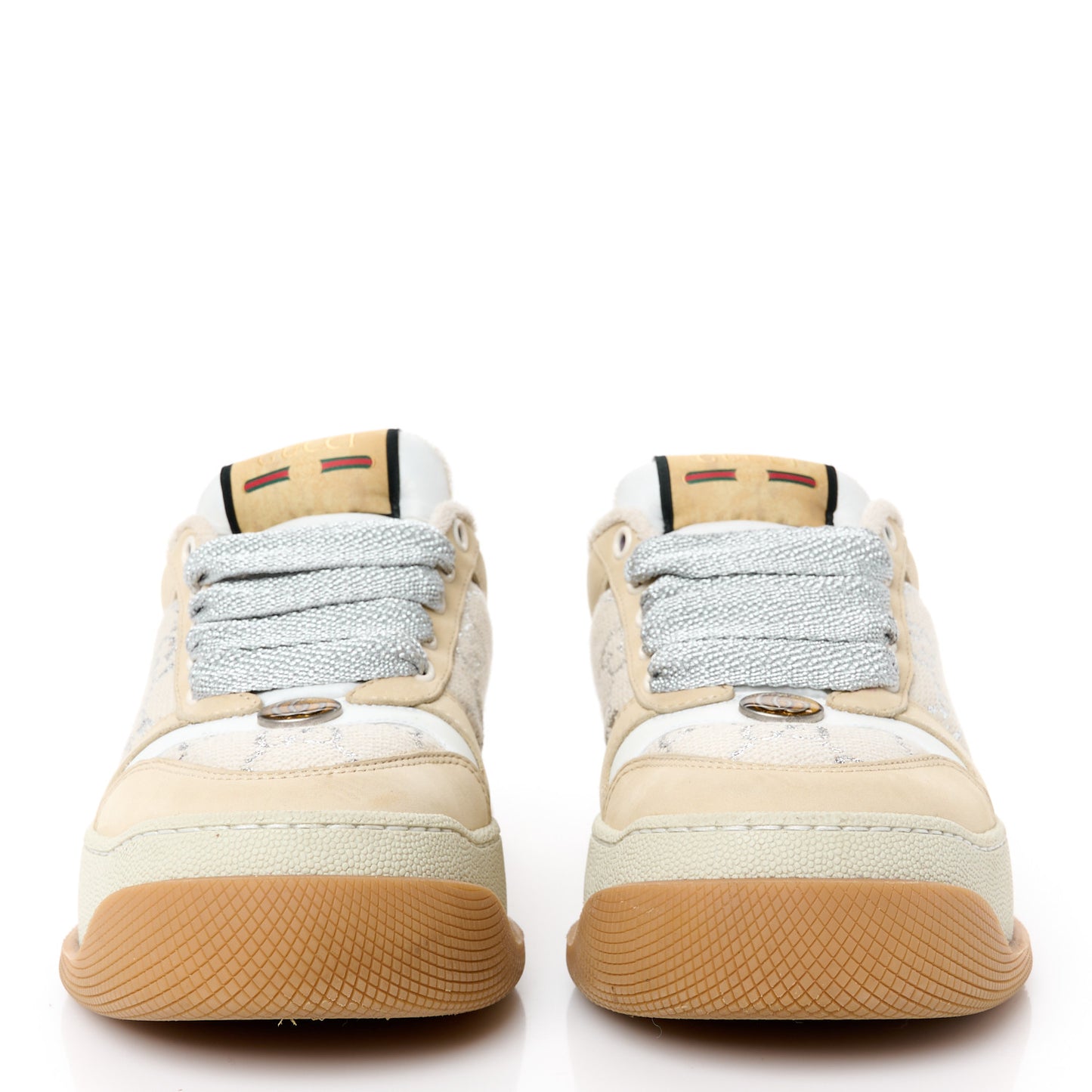 Lame Canvas Nubuck GG Monogram Womens Screener 50mm Sneakers 35 Gardenia Silver Dusty Milk White Mystic White