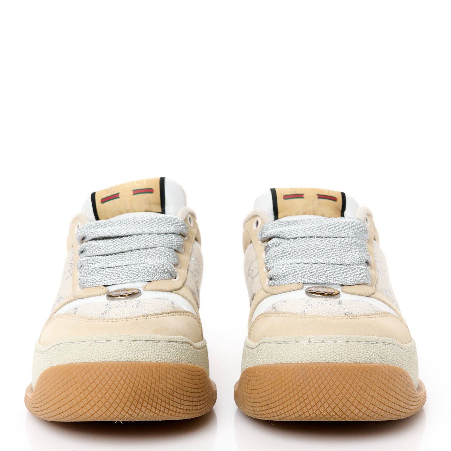 Gucci Lame Canvas Nubuck GG Monogram Womens Screener 50mm Sneakers 35 Gardenia Silver Dusty Milk White Mystic White 3 of 8