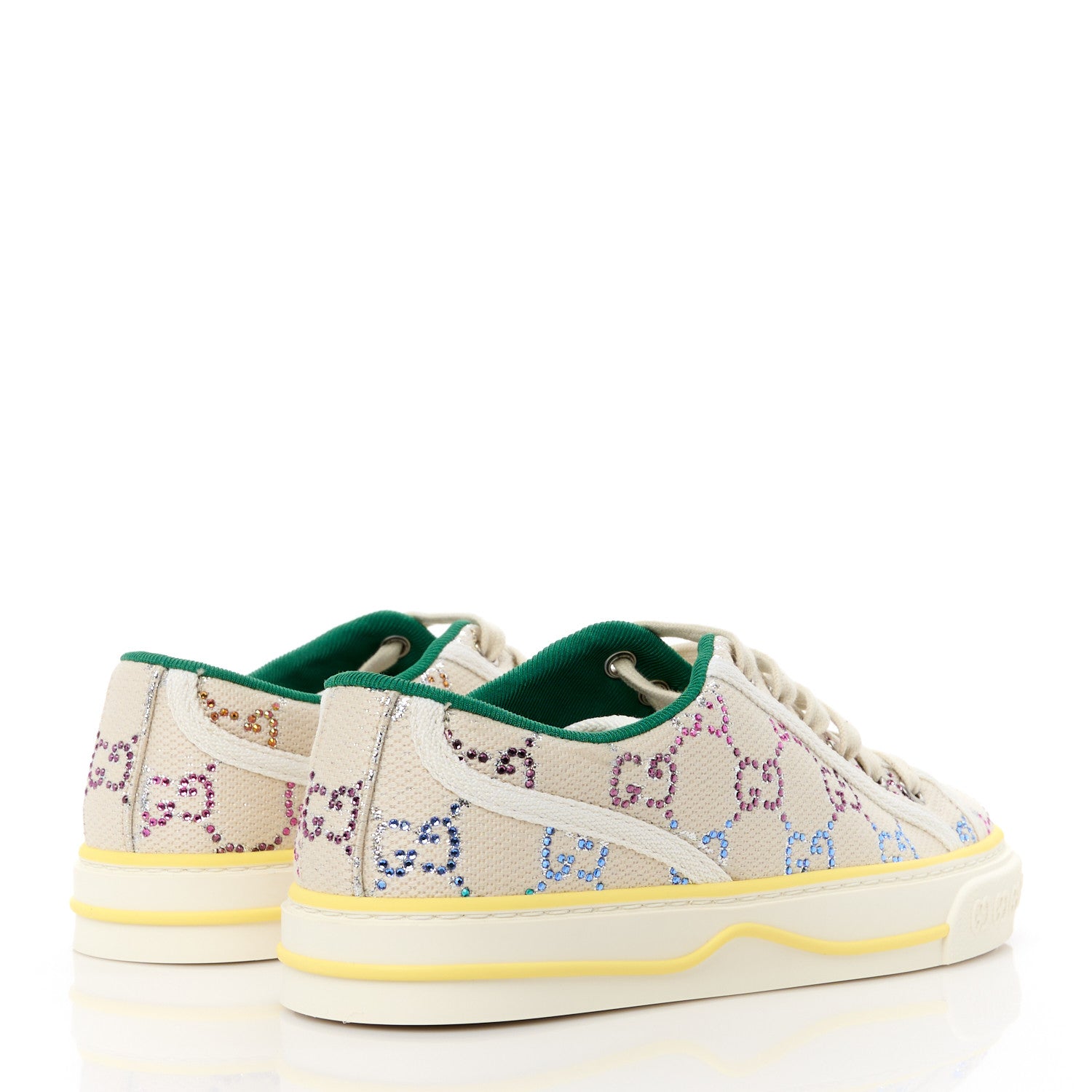 Gucci Canvas Lame Crystal GG Monogram Womens 1977 Tennis Sneakers 35.5 Gardenia Silver Mystic White 4 of 8
