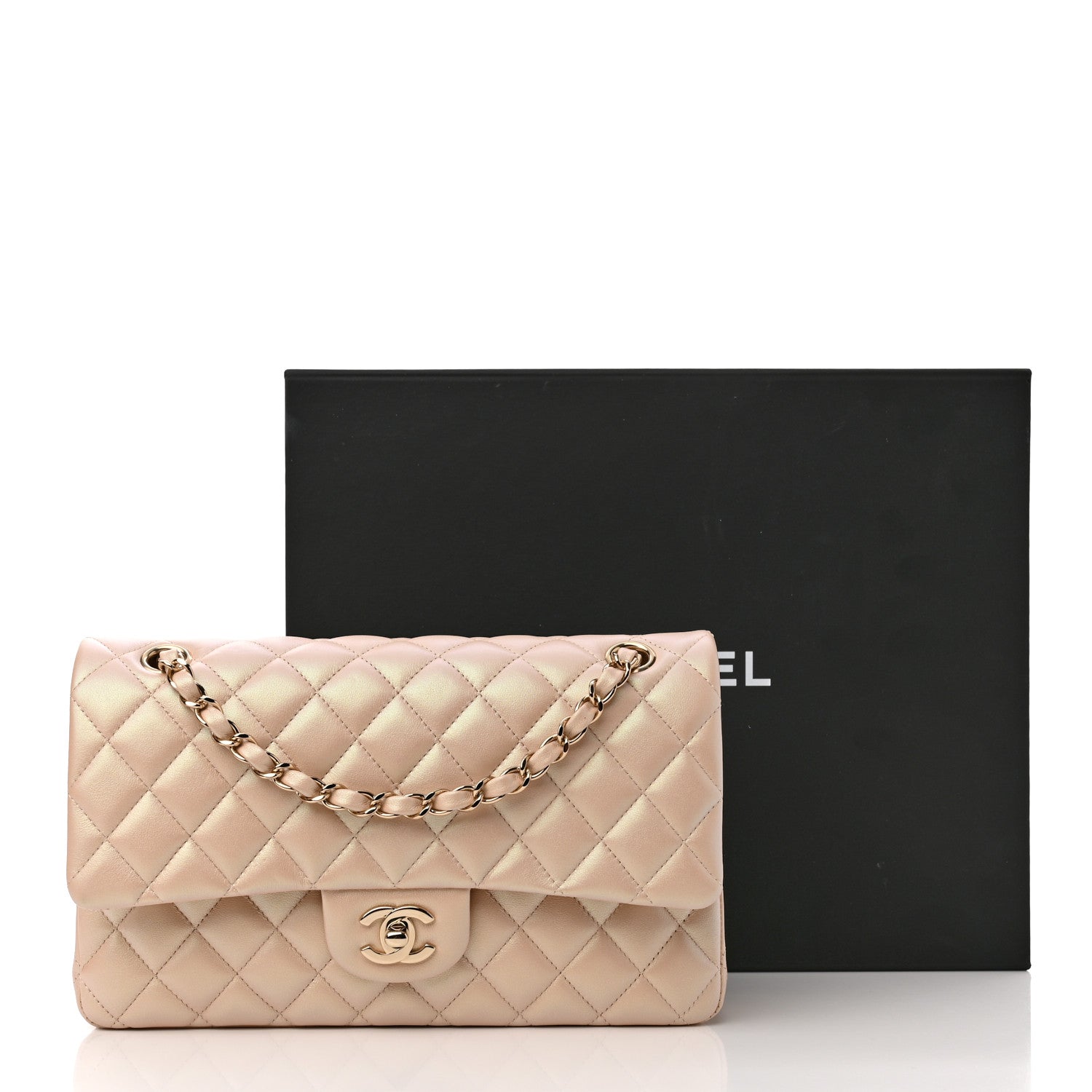 Chanel Iridescent Calfskin Quilted Medium Double Flap Beige 14 of 14