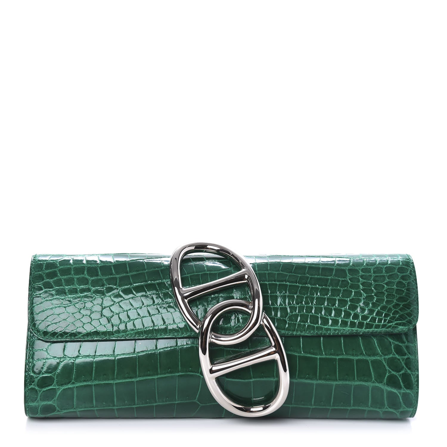 Hermes Shiny Niloticus Crocodile Egee Clutch Vert Emeraude 1 of 8