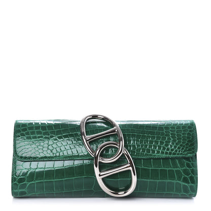 Hermes Shiny Niloticus Crocodile Egee Clutch Vert Emeraude 1 of 8