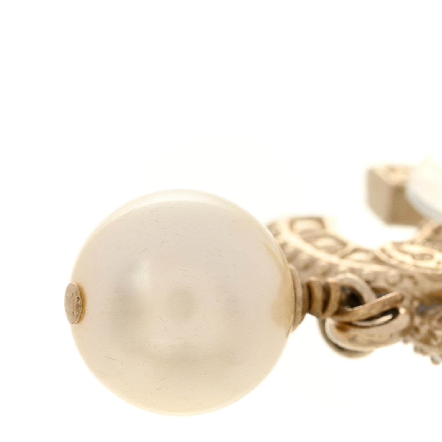Chanel Crystal Timeless CC Pearl Drop Earrings Light Gold 5 of 6