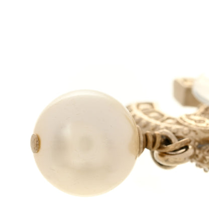Chanel Crystal Timeless CC Pearl Drop Earrings Light Gold 5 of 6