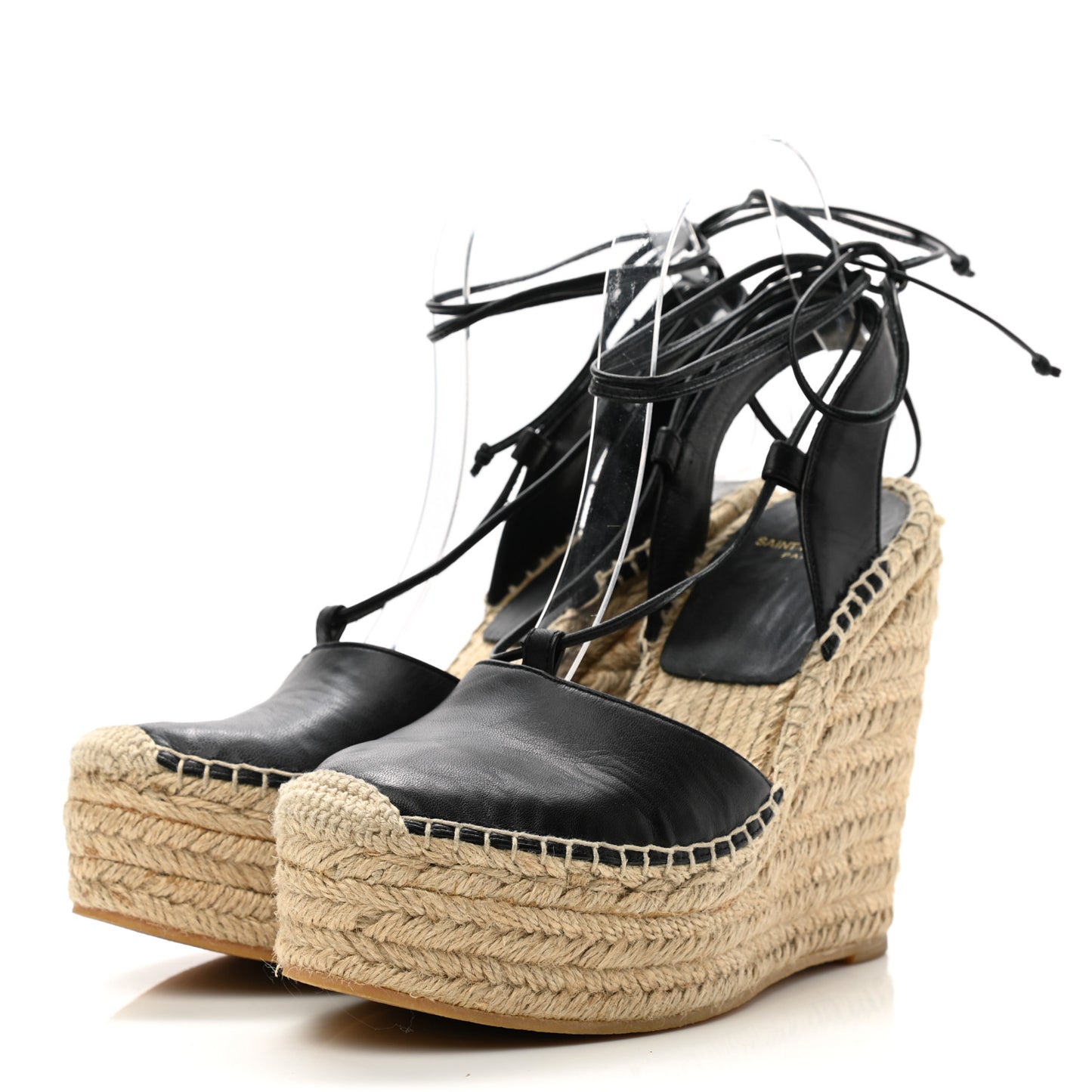 Calfskin Espadrille Lace-Up Wedges 37 Black