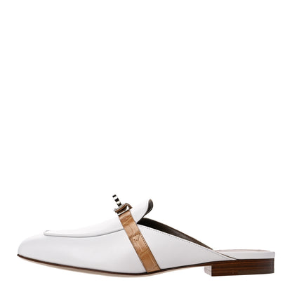 Hermes Shiny Alligator Calfskin Oz Mules 37 White Beige Gingembre 1 of 9