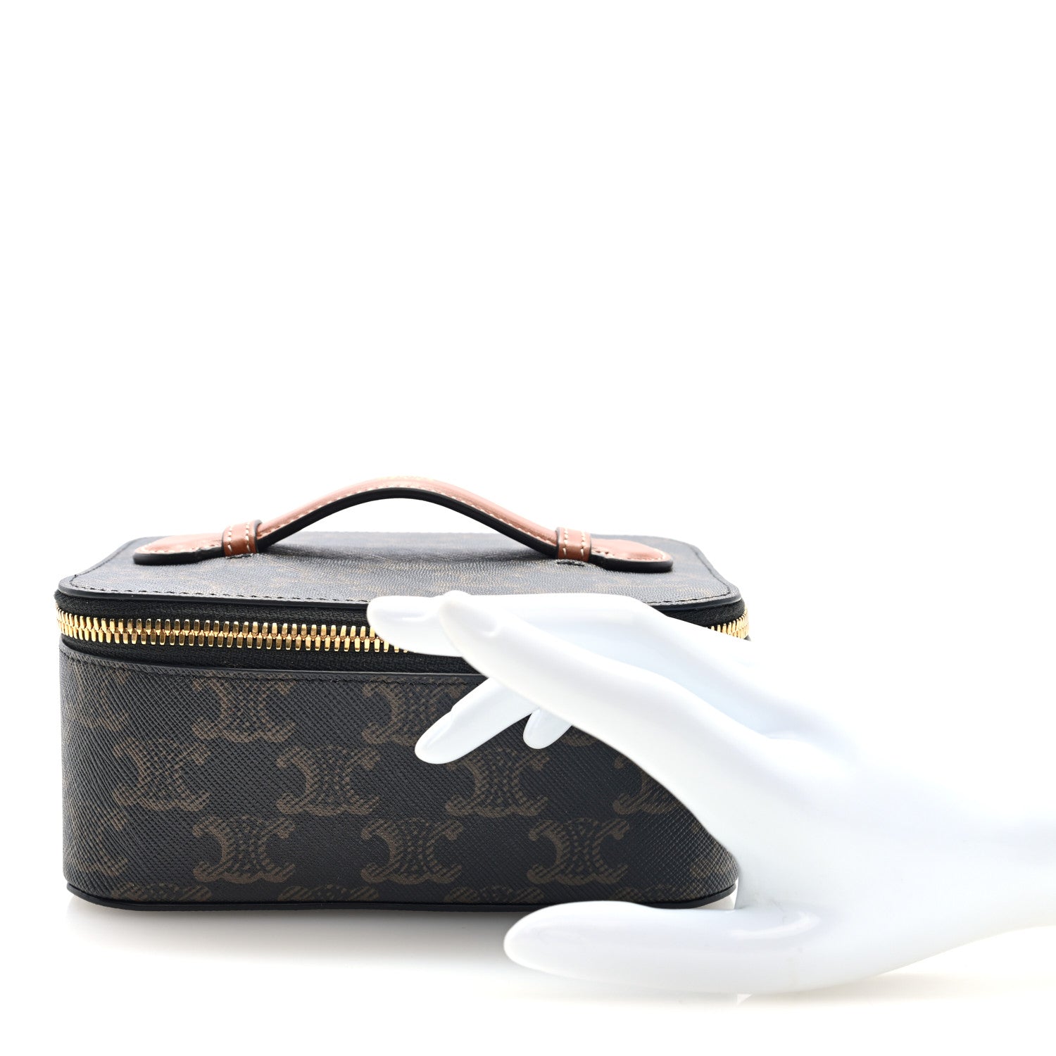 Celine Triomphe Canvas Calfskin Small Top Handle Toiletry Case Tan 2 of 6