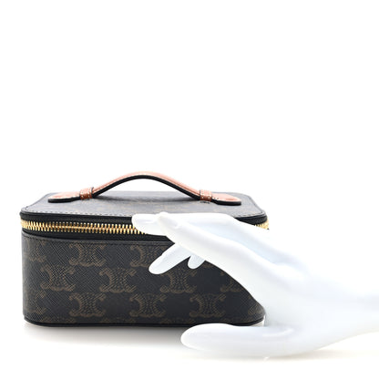 Celine Triomphe Canvas Calfskin Small Top Handle Toiletry Case Tan 2 of 6