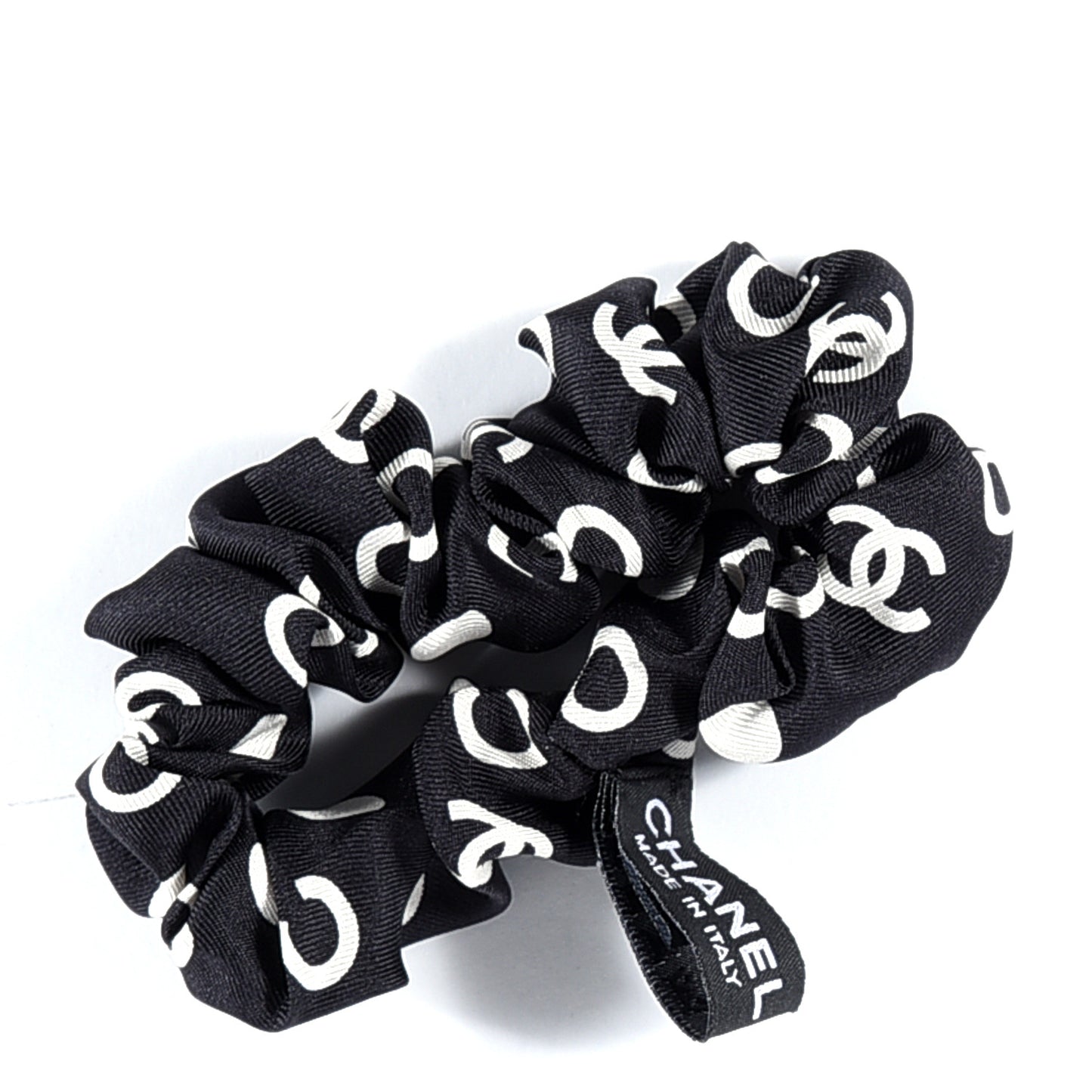 Silk CC Twilly Hair Tie Black White