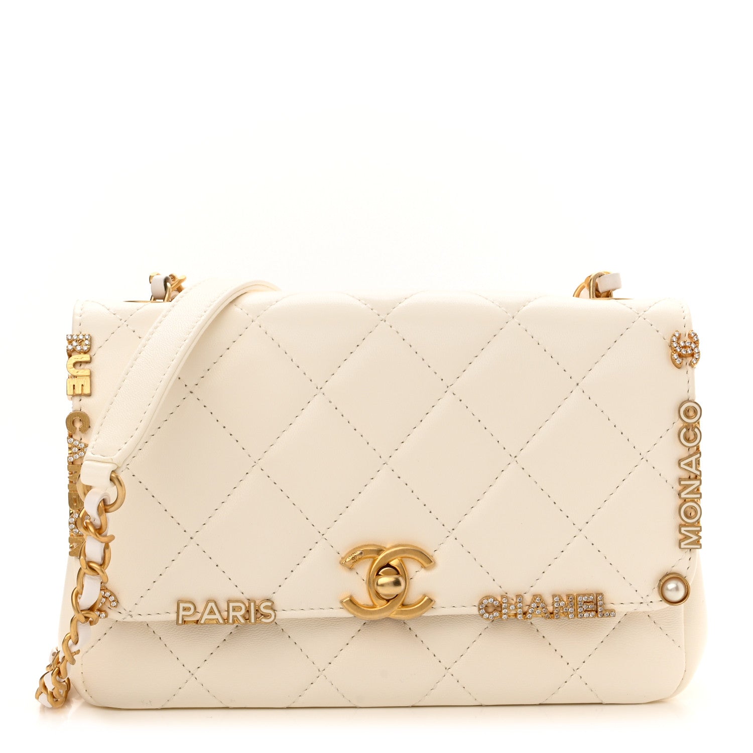 Chanel Lambskin Enamel Strass Quilted Mini Paris Monaco Flap White 1 of 11