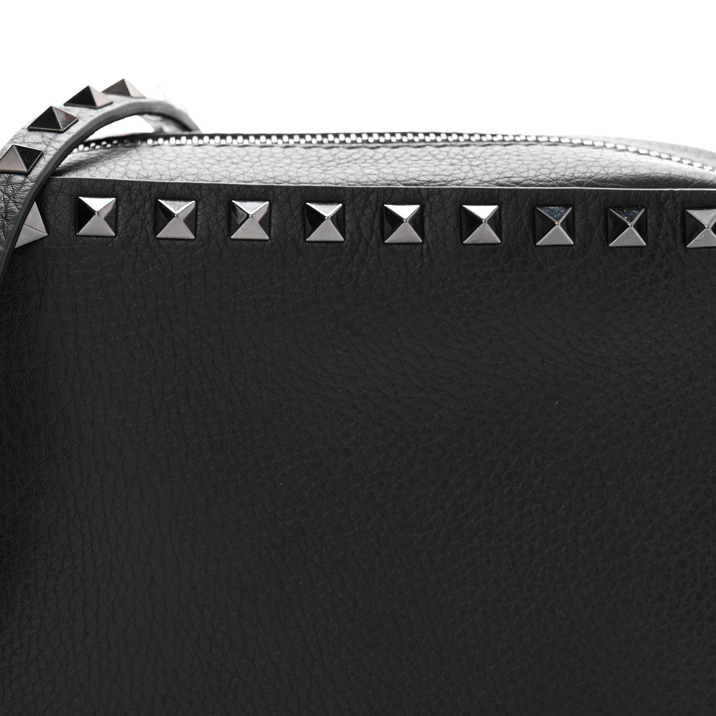 Pebbled Calfskin Rockstud Camera Crossbody Bag Black
