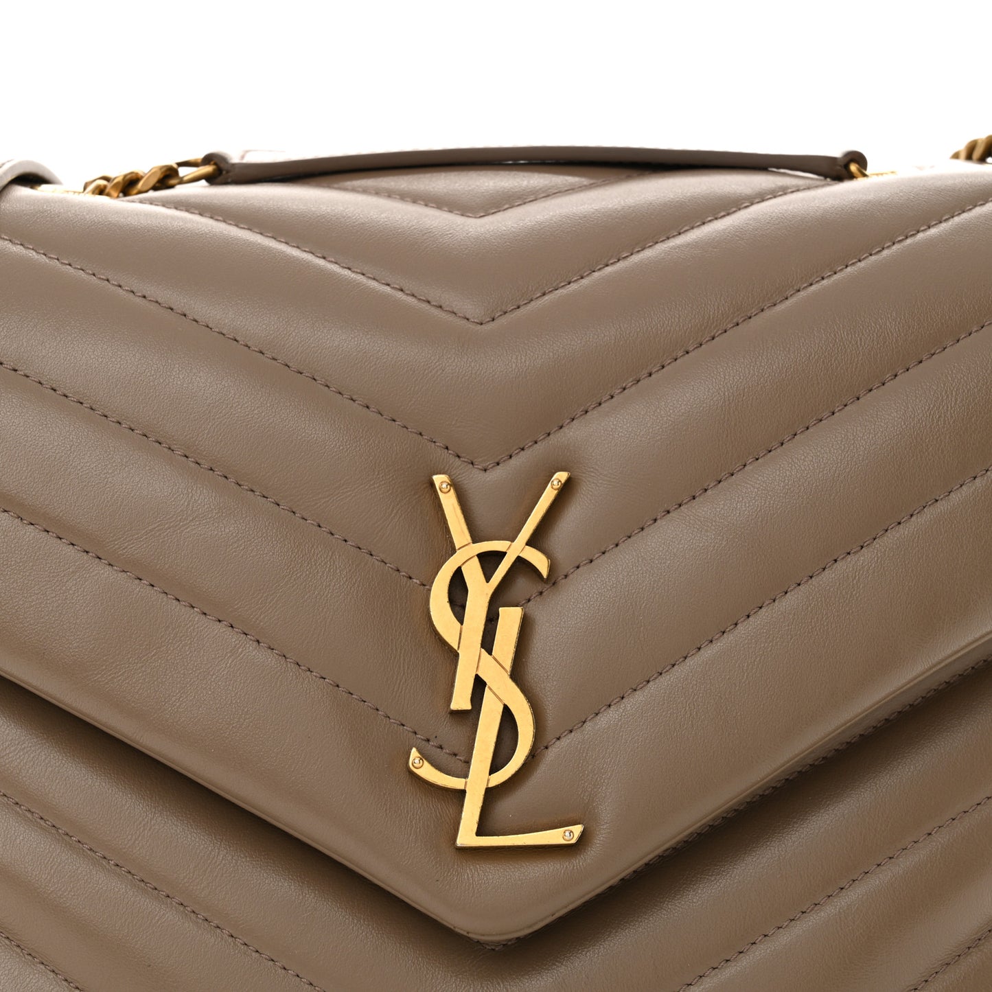 Calfskin Y Quilted Monogram Medium Loulou Chain Satchel Dark Beige