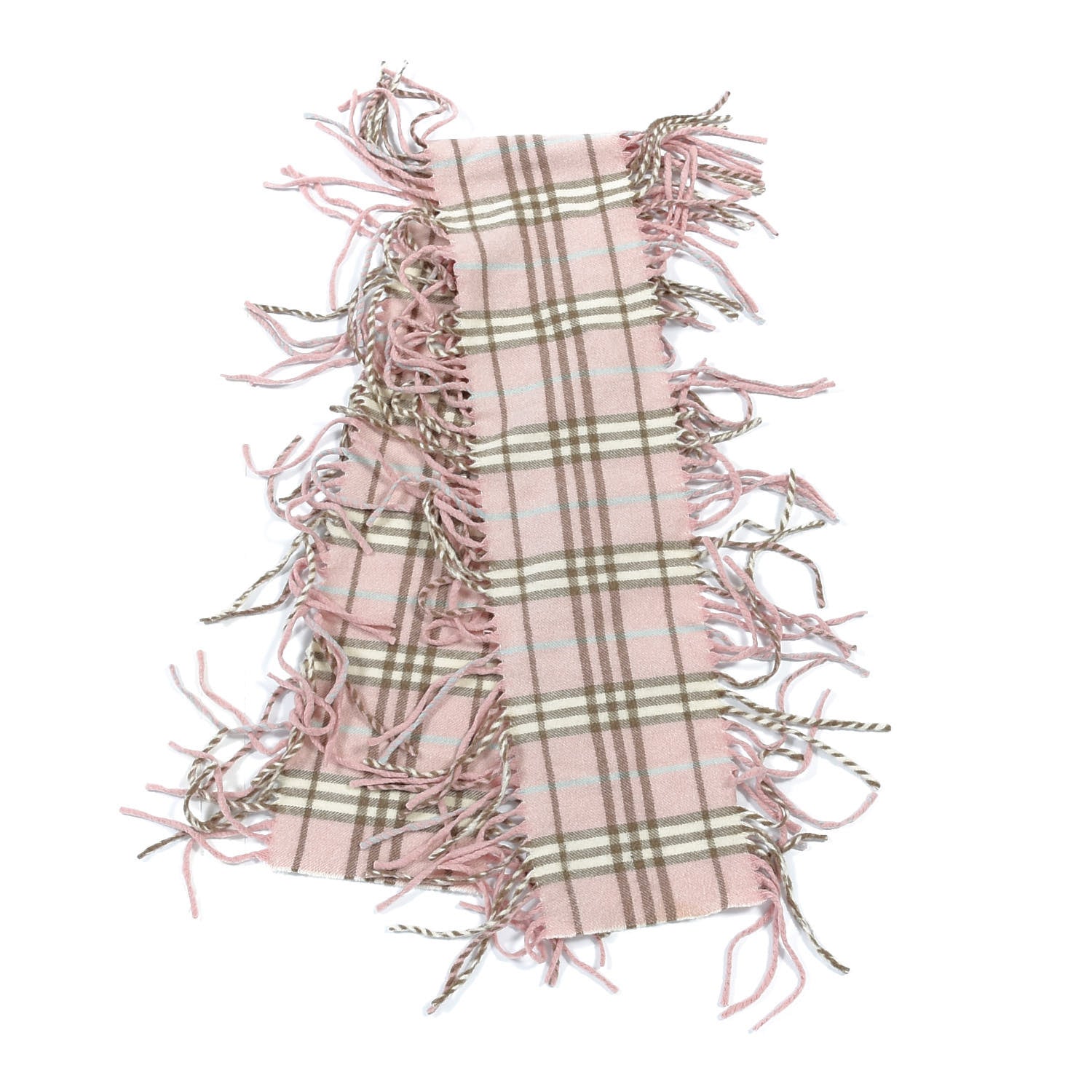 Burberry Cashmere Check Happy Fringe Scarf Pink 2 of 3