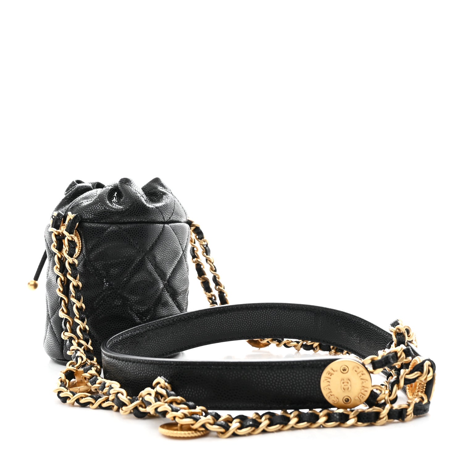Chanel Caviar Quilted Twist Your Buttons Micro Bucket Bag Black 3 of 10