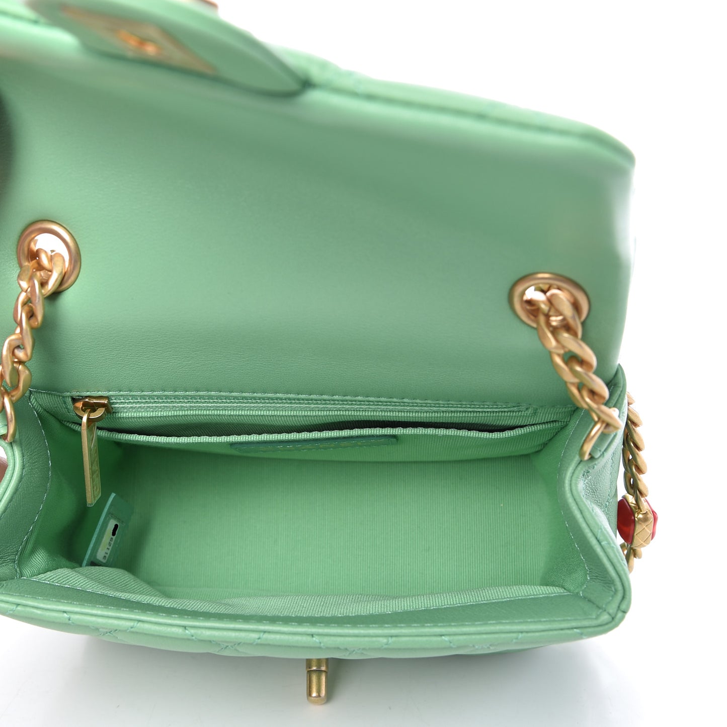Lambskin Resin Quilted Mini Pearl Samba Square Flap Green