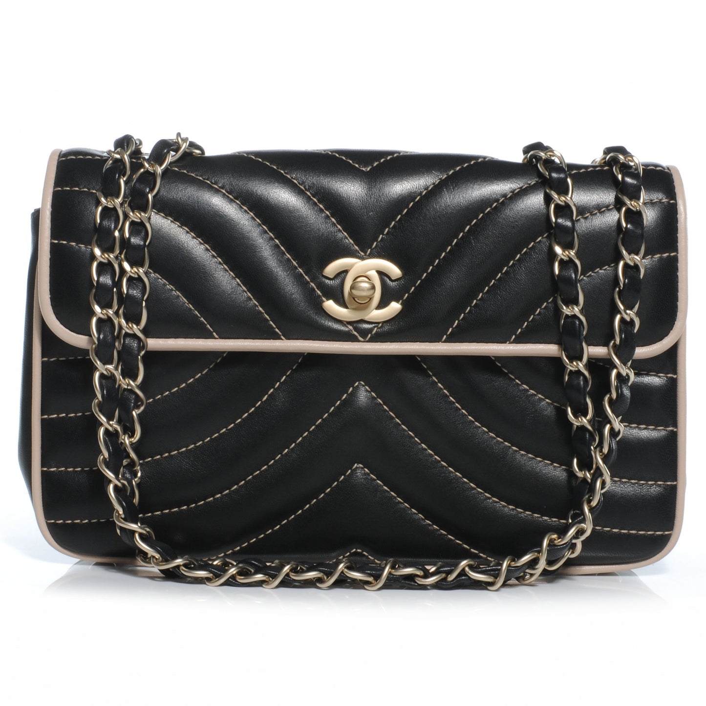 Lambskin Small Single Flap Bag Black and Blush