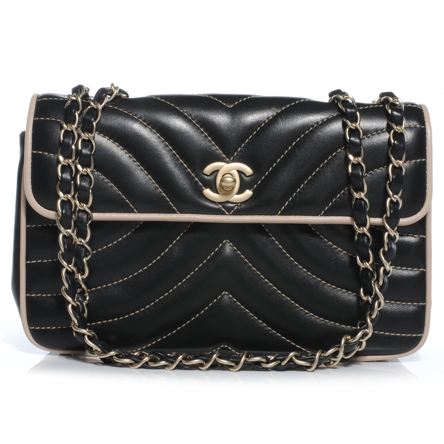 Chanel Lambskin Small Single Flap Bag Black and Blush 1 of 9