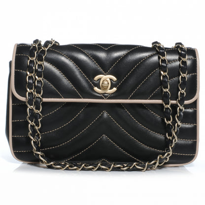 Chanel Lambskin Small Single Flap Bag Black and Blush 1 of 9