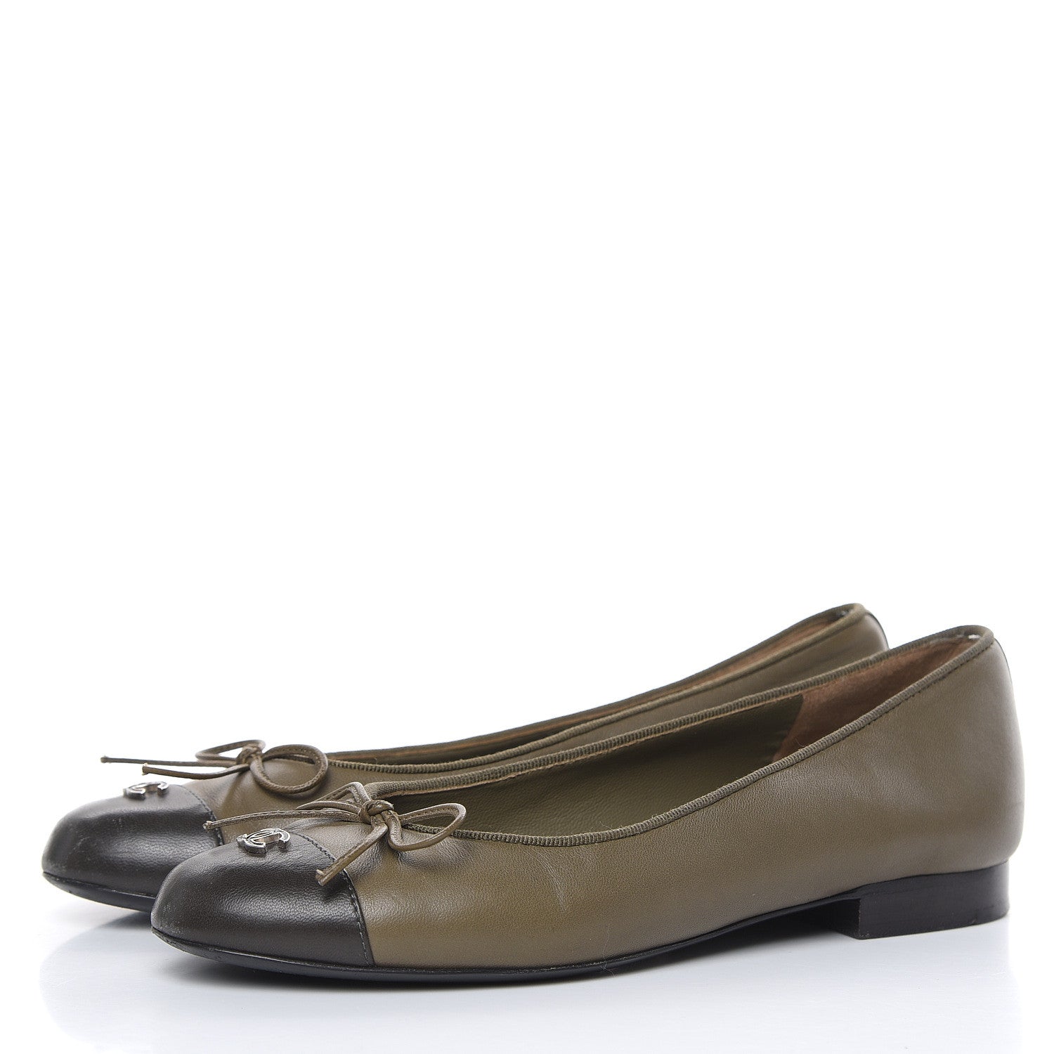 Chanel Lambskin Cap Toe Ballerina Flats 36 Green Black 3 of 12