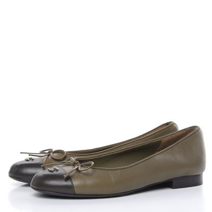 Chanel Lambskin Cap Toe Ballerina Flats 36 Green Black 3 of 12