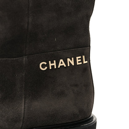 Chanel Suede Calfskin CC Cap Toe Boots 39 Black Brown 5 of 9