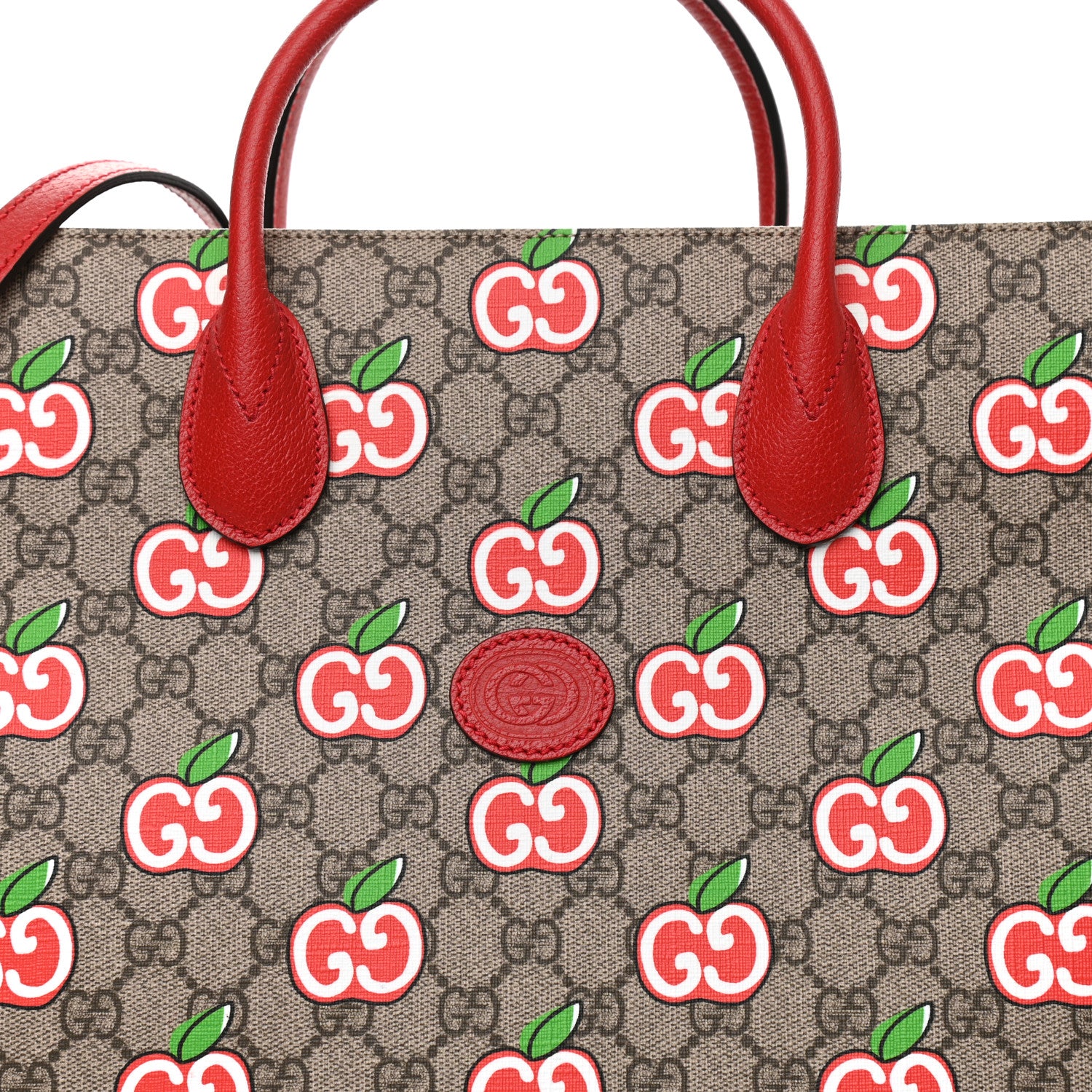 Gucci GG Supreme Monogram Apple Dollar Calfskin Large Retro Interlocking G Tote Bag Beige Ebony Multicolor Lobster Red 8 of 10