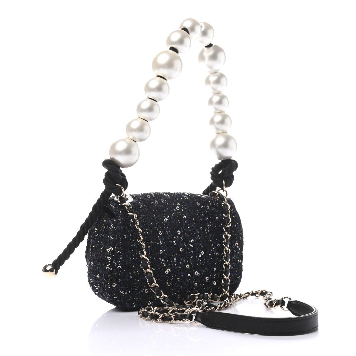 Chanel Tweed Mini Pearl Handle Flap Black Ecru 3 of 10