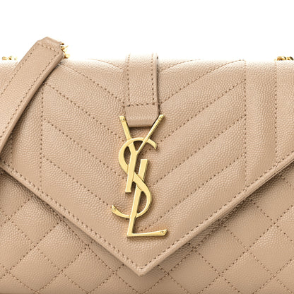 Saint Laurent Grain De Poudre Textured Mixed Matelasse Triquilt Small Monogram Satchel Dark Beige 7 of 9