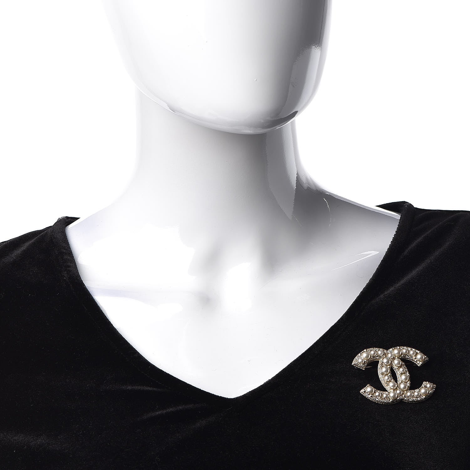 Chanel Pearl Crystal CC Brooch Gold 2 of 5