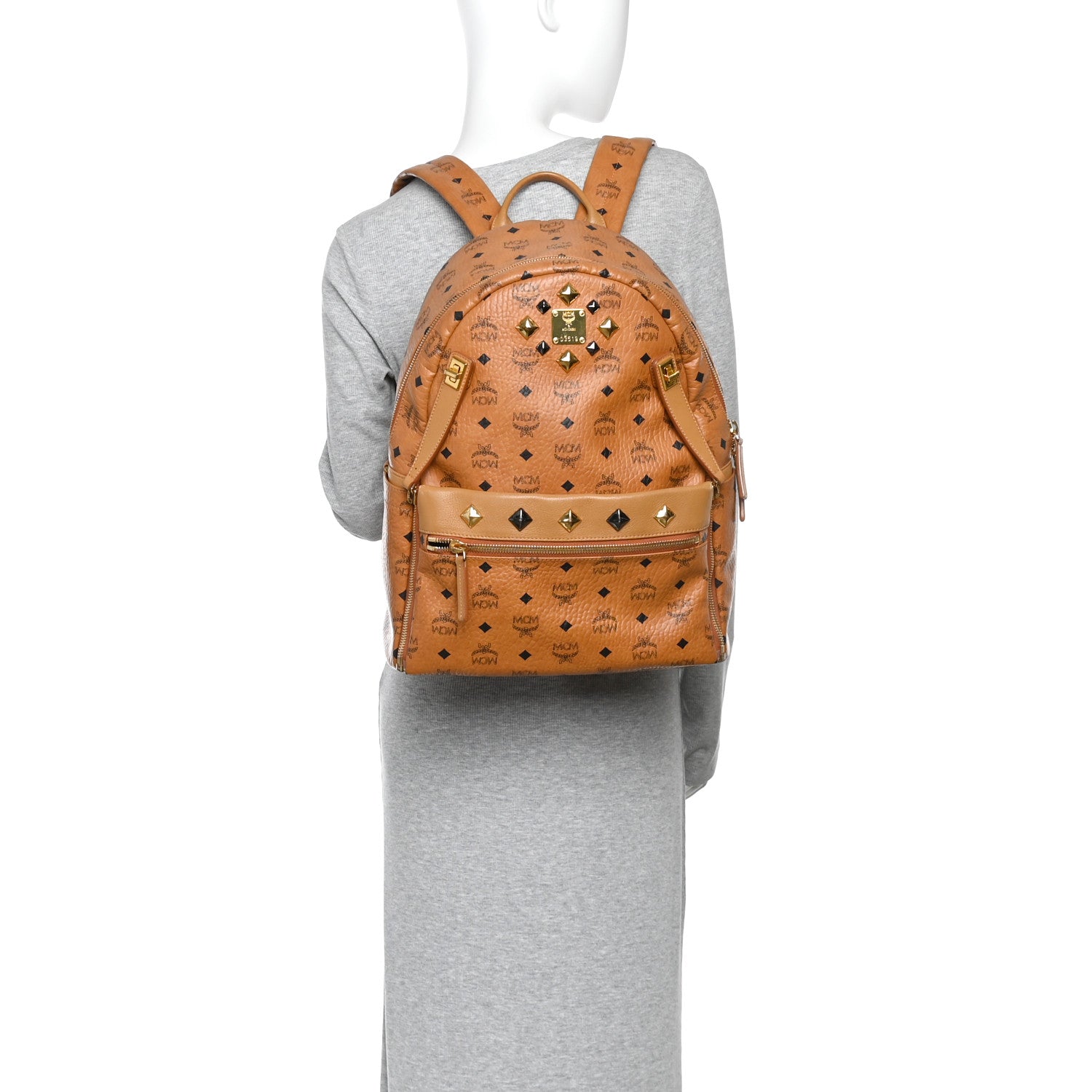 MCM Visetos Studded Medium Dual Stark Backpack Cognac 2 of 11