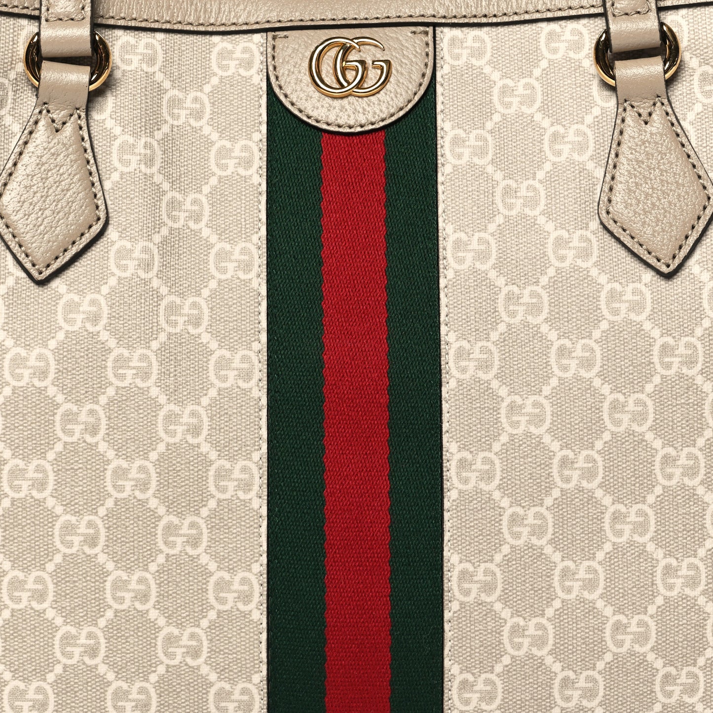 GG Supreme Monogram Textured Dollar Calfskin Web Large Ophidia Shopping Tote Beige Mystic White Oatmeal