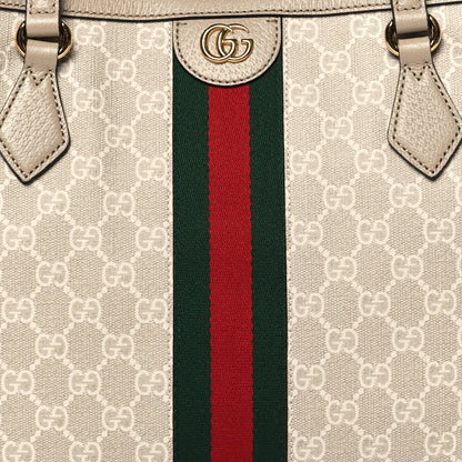 Gucci GG Supreme Monogram Textured Dollar Calfskin Web Large Ophidia Shopping Tote Beige Mystic White Oatmeal 8 of 10