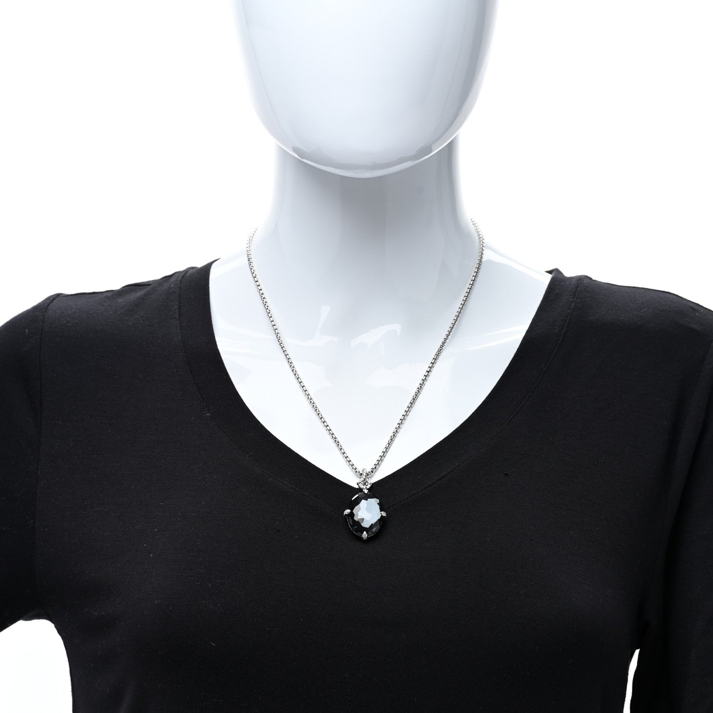 Sterling Silver Gray Orchid 24mm Oval Chatelaine Pendant Necklace