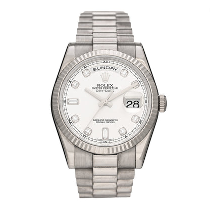 Rolex 18K White Gold Diamond 36mm Oyster Perpetual Day-Date President Watch Silver 118239 1 of 5