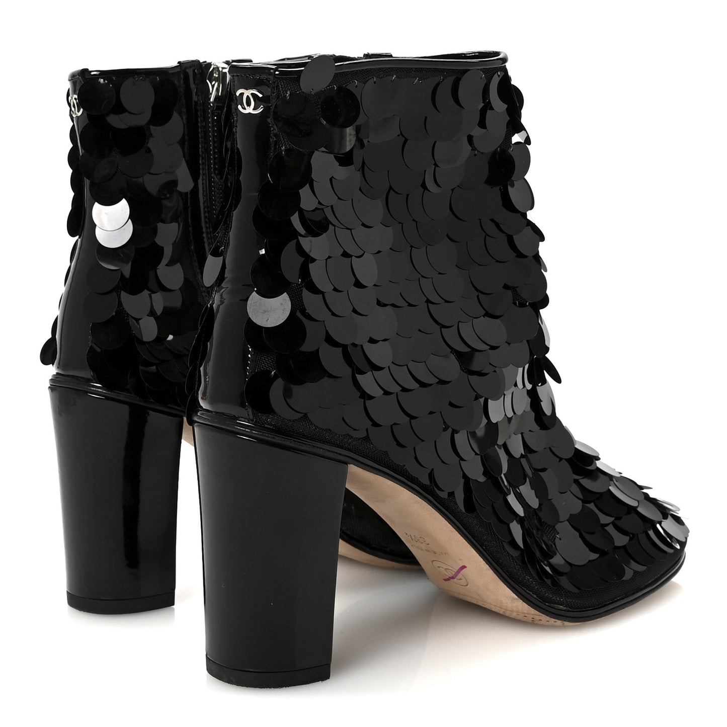 Sequin Mesh Boots 38.5 Black