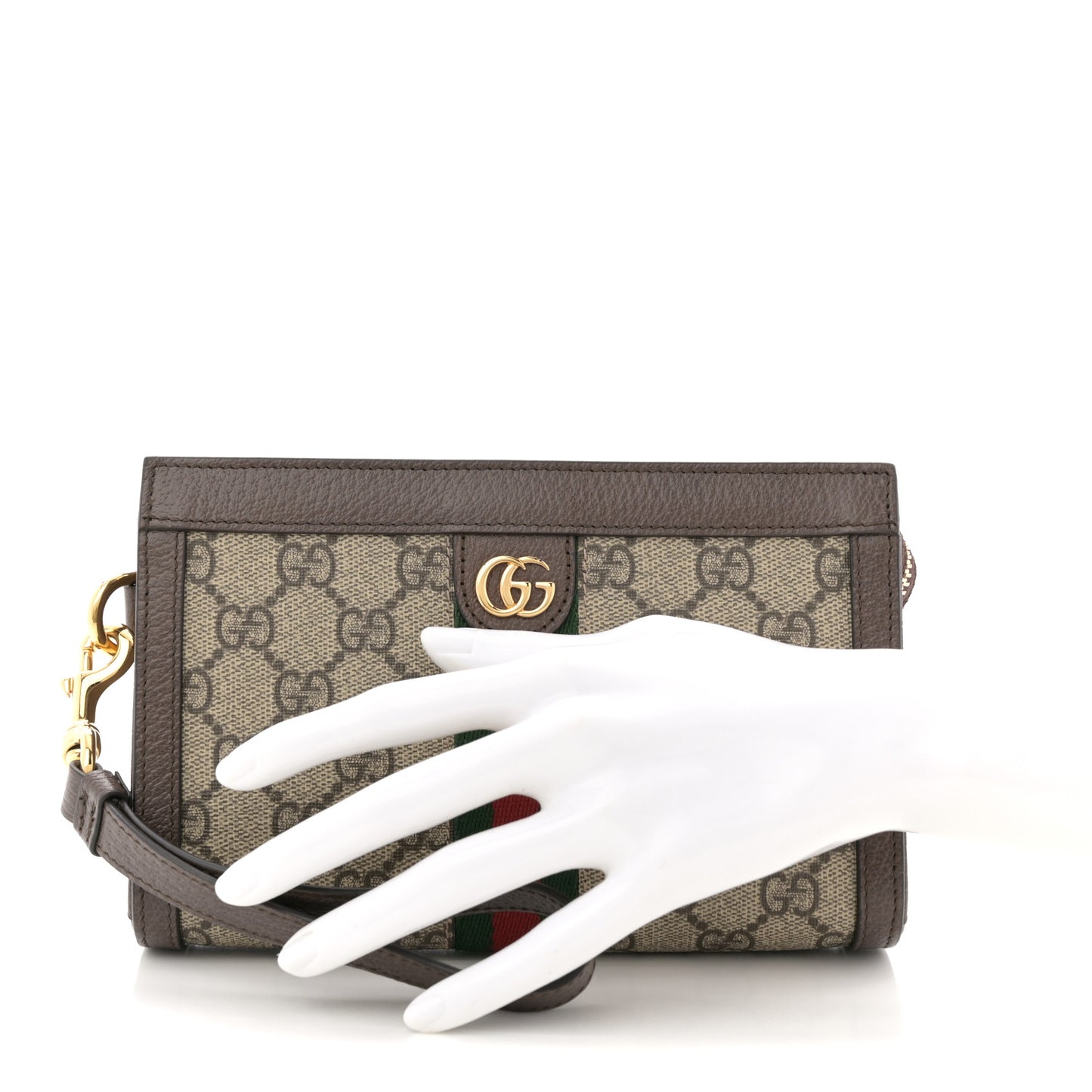 GG Supreme Monogram Web Ophidia Wristlet Brown