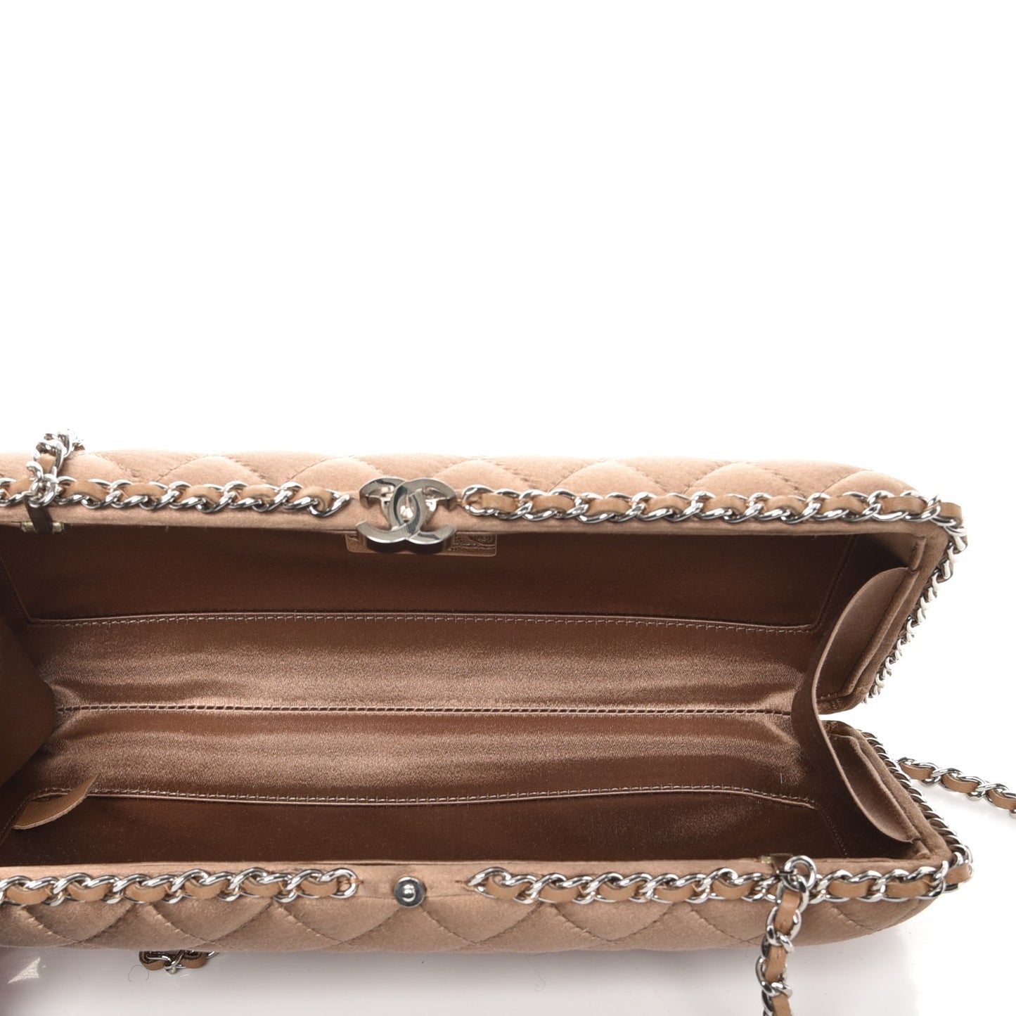 Satin Quilted Chain Around Clutch Beige