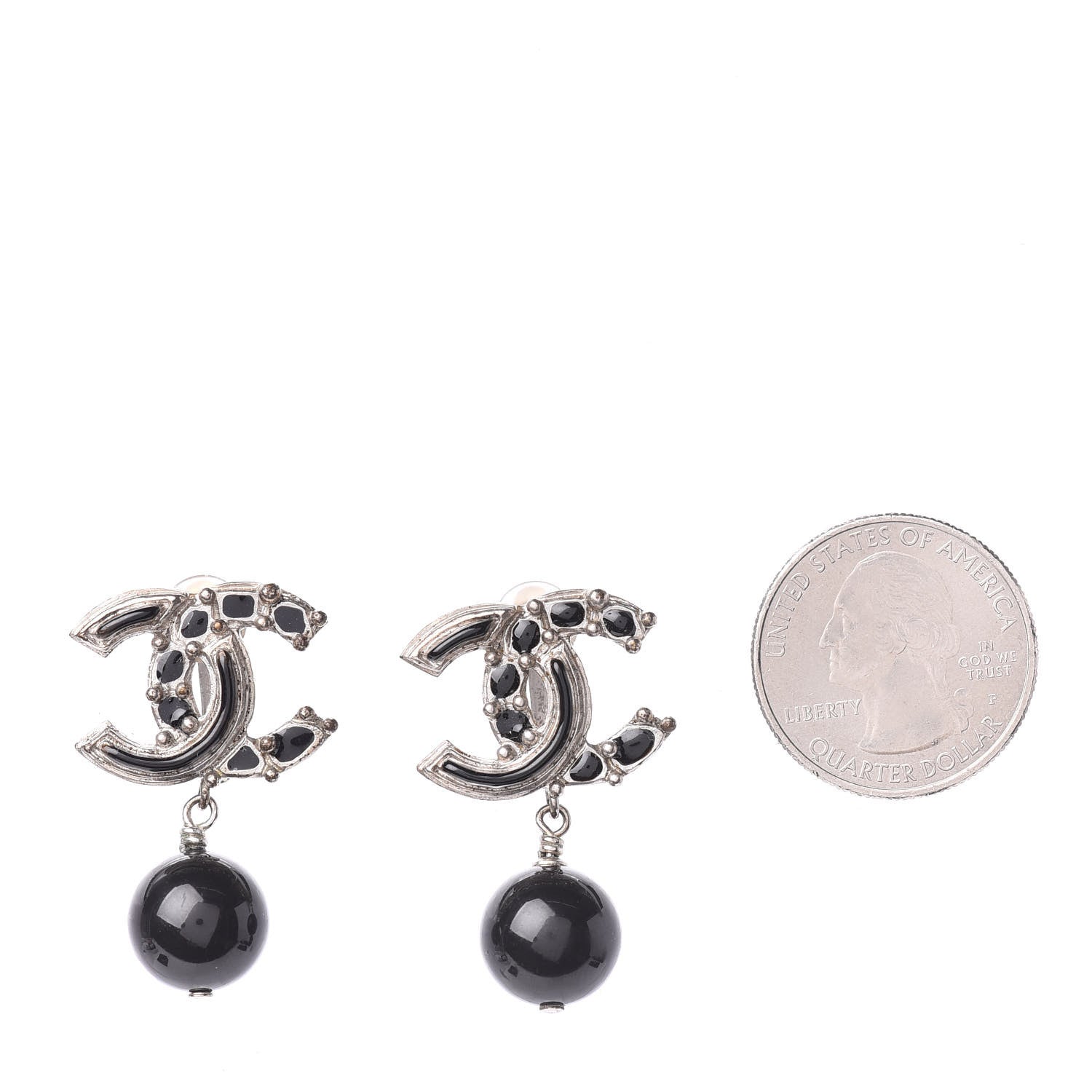 Chanel Enamel CC Drop Earrings Silver Black 2 of 4