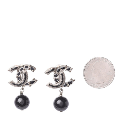 Chanel Enamel CC Drop Earrings Silver Black 2 of 4