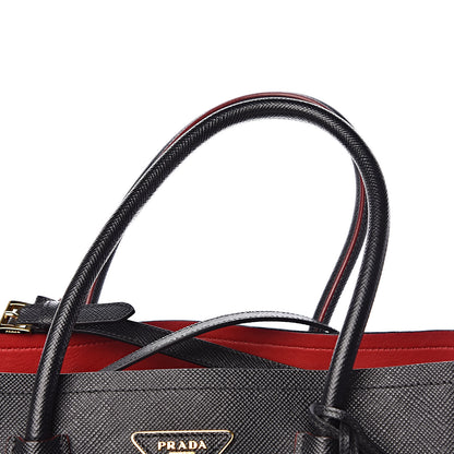 Prada Saffiano Cuir Large Double Bag Black Fuoco 9 of 14
