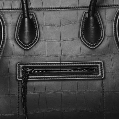 Celine Calfskin Crocodile Embossed Medium Phantom Luggage Black 8 of 13